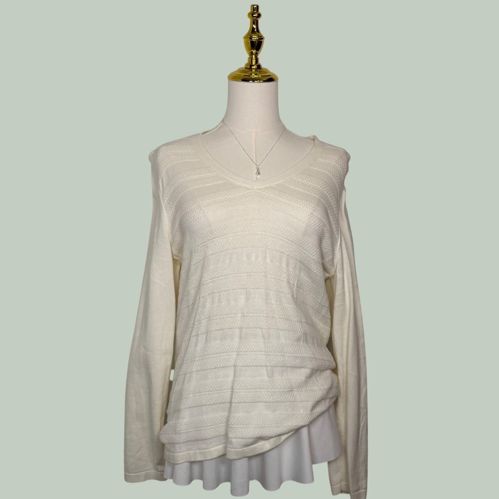 tommy hilfiger cable knit white sweater vneck academia dainty preppy chic shoujo